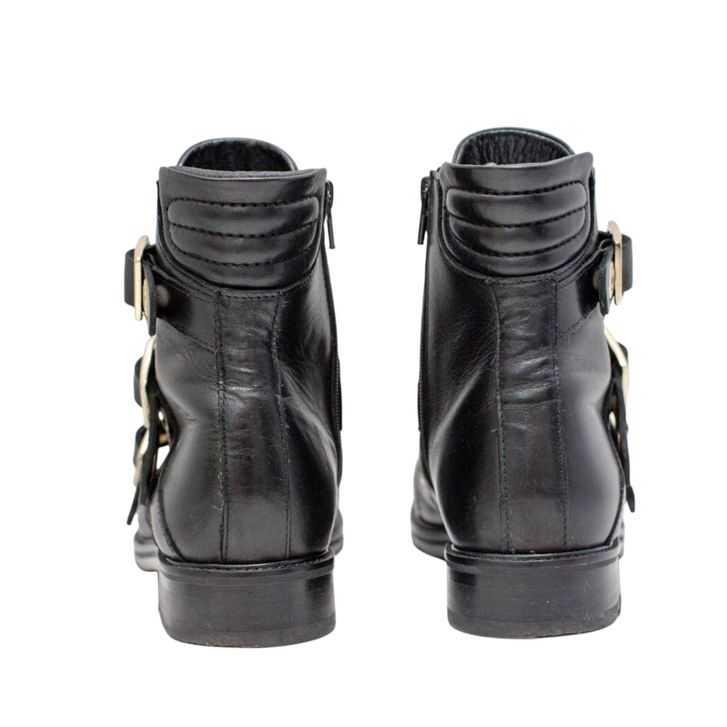 Pre-Owned Alexander McQueen Leather Buckle Combat Boots (39)