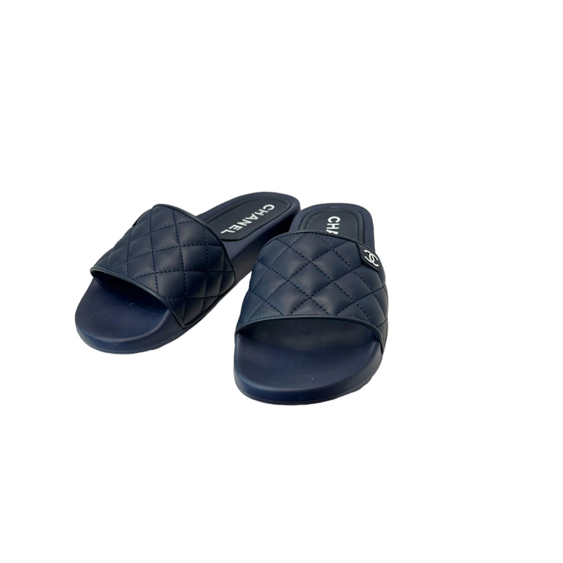 Chanel Navy Rubber Slides - 38