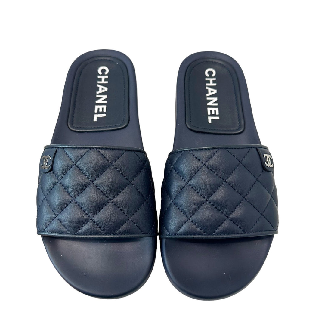 Chanel Navy Rubber Slides - 38