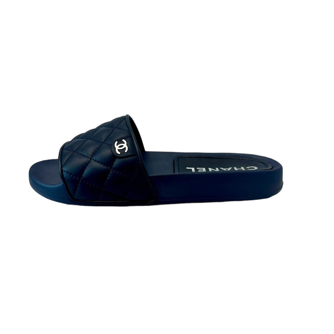 Chanel Navy Rubber Slides - 38