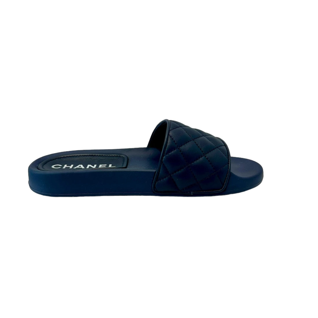 Chanel Navy Rubber Slides - 38