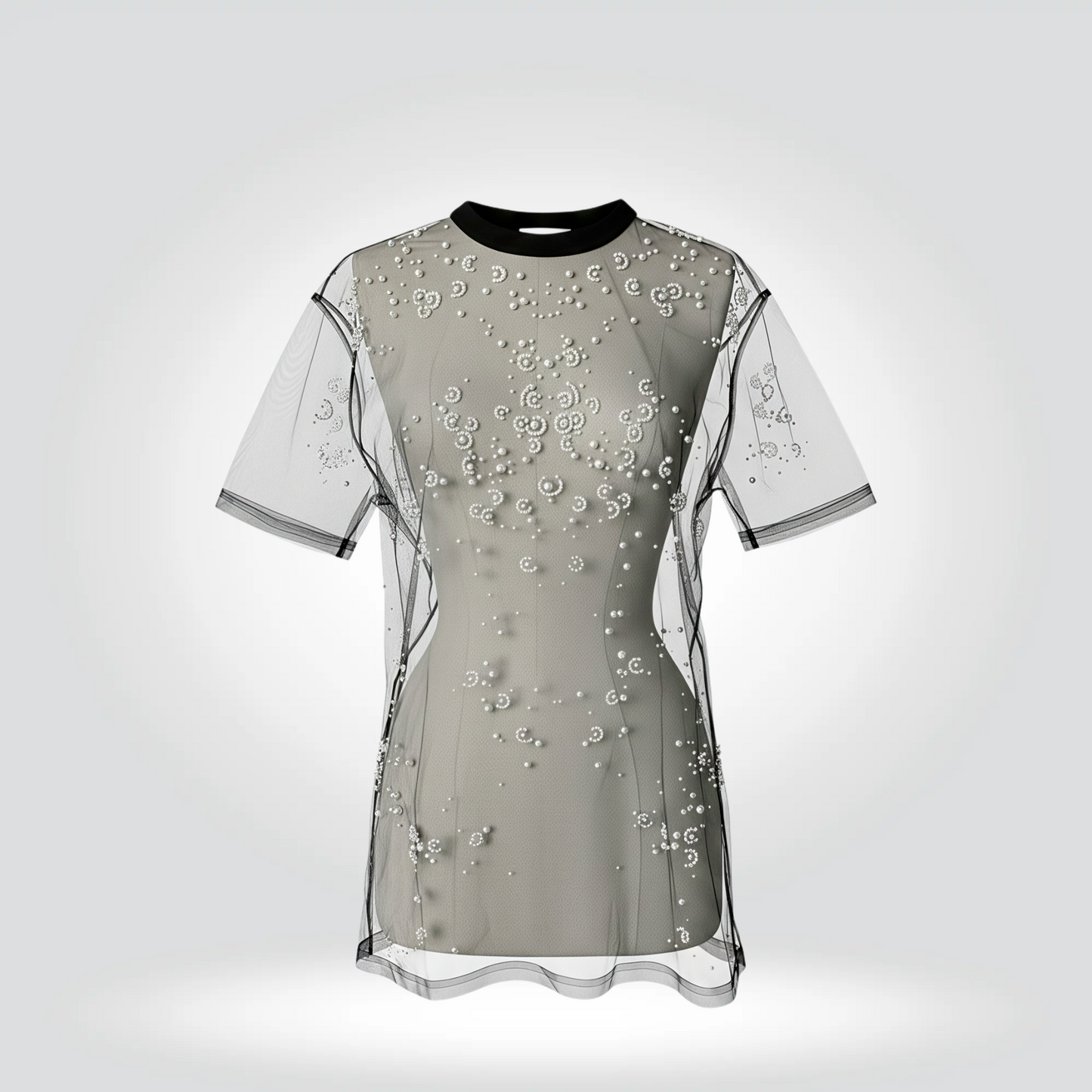Givenchy sheer embellished pearl crystal mini dress black collar short sleeve — Style Reissue Vancouver