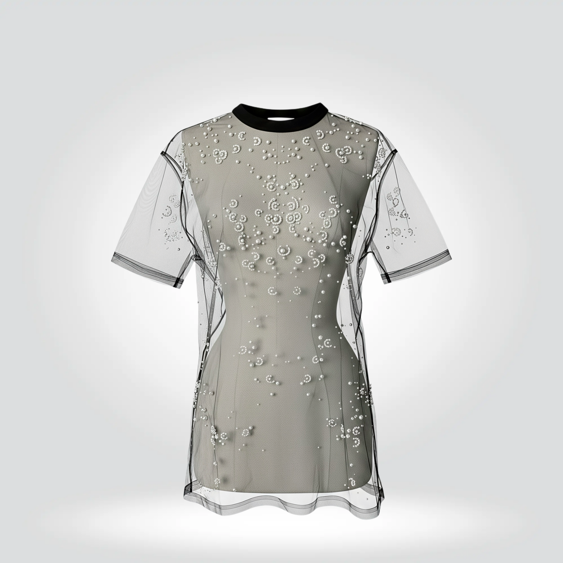 Givenchy sheer embellished pearl crystal mini dress black collar short sleeve — Style Reissue Vancouver