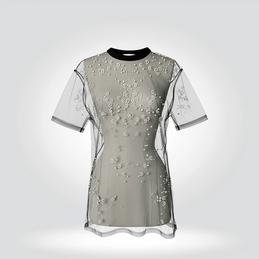 Givenchy sheer embellished pearl crystal mini dress black collar short sleeve — Style Reissue Vancouver