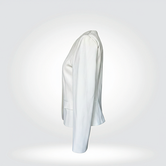 Hugo Boss White Structured Zip-Front Jacket Collarless Gold Zip Welt Pockets — Size 4 — [Very Good ] | Style Reissue Vancouver
