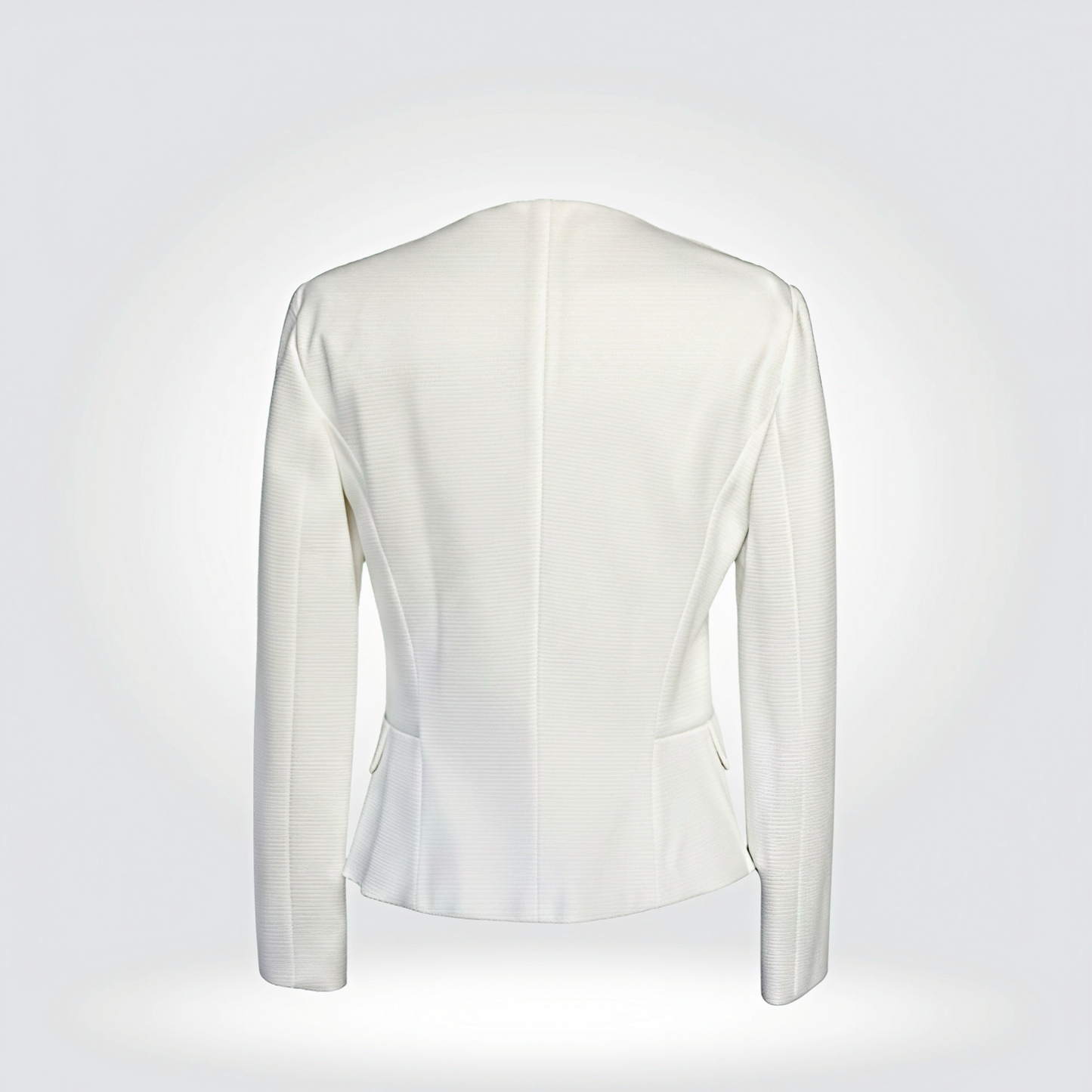 Hugo Boss White Structured Zip-Front Jacket Collarless Gold Zip Welt Pockets — Size 4 — [Very Good ] | Style Reissue Vancouver