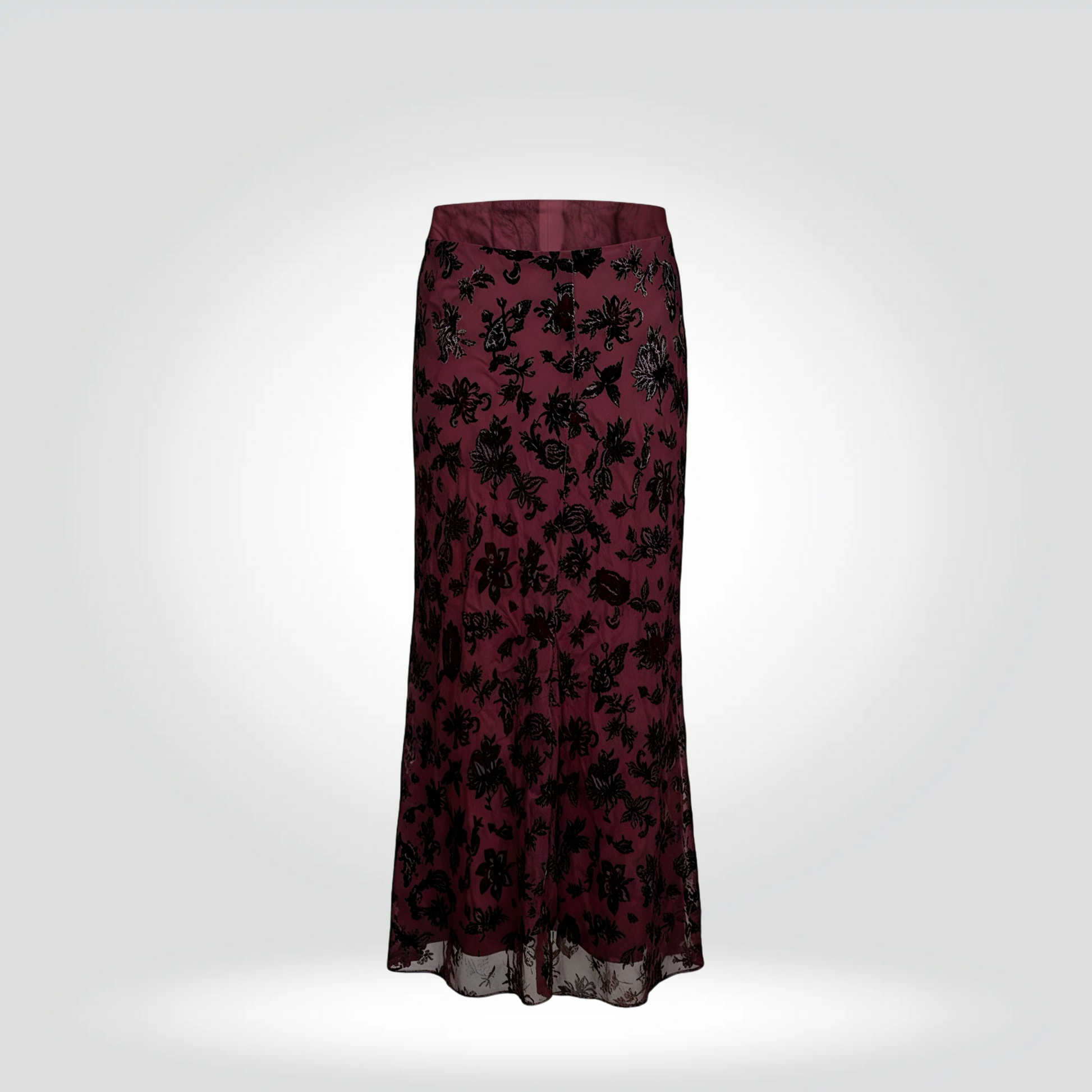 
New With Tags Rag & Bone burgundy oxblood velvet burnout floral maxi skirt size M — Style Reissue Vancouver