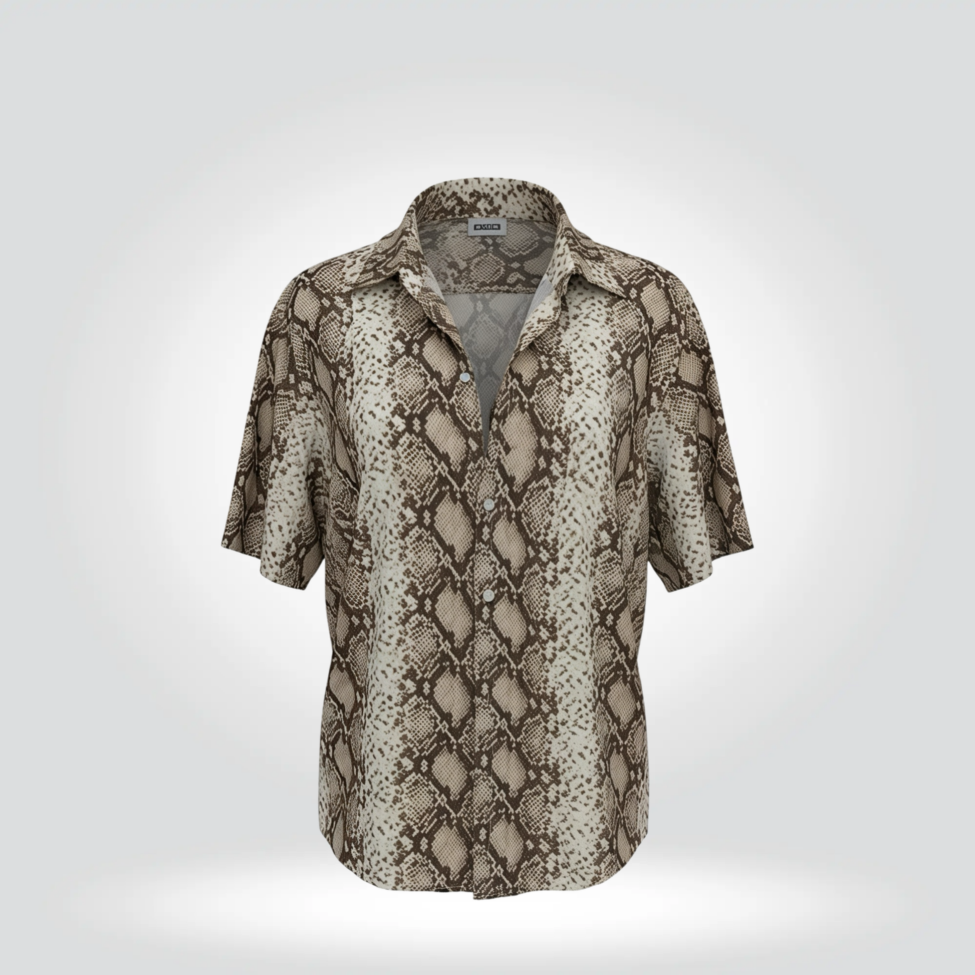 Tom Ford python snakeskin print short sleeve shirt tan brown camp collar — Style Reissue Vancouver