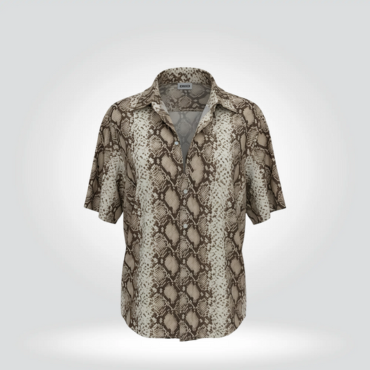 Tom Ford python snakeskin print short sleeve shirt tan brown camp collar — Style Reissue Vancouver