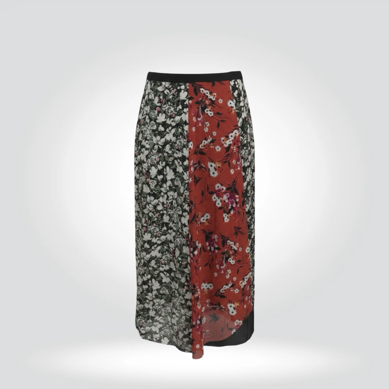 Acne Studios mixed floral print midi skirt black white rust terracotta new with tags — Style Reissue Vancouver
