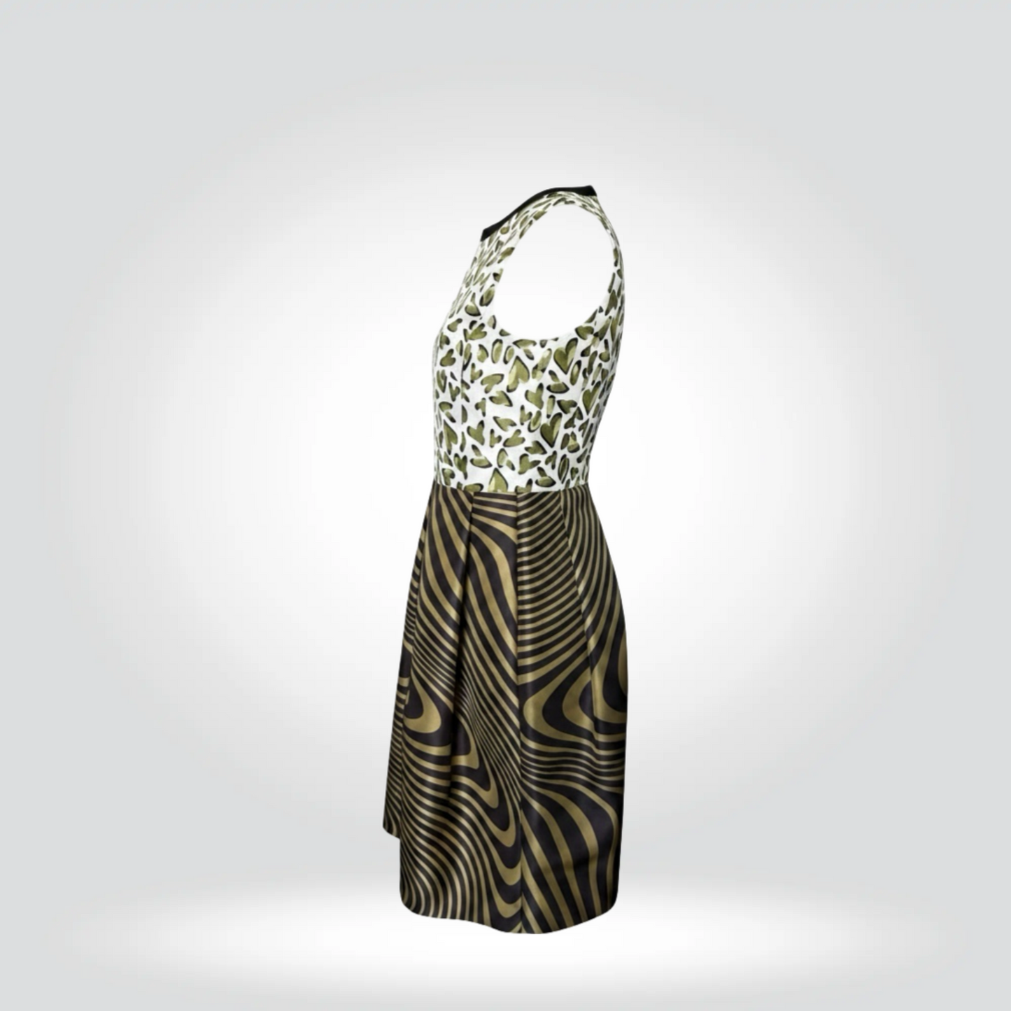 Sportmax Mixed Print Sleeveless Dress Olive Green Leaf Bodice Zebra Wave Skirt — Size 4 Very Good — Good | Style Reissue Vancouver
