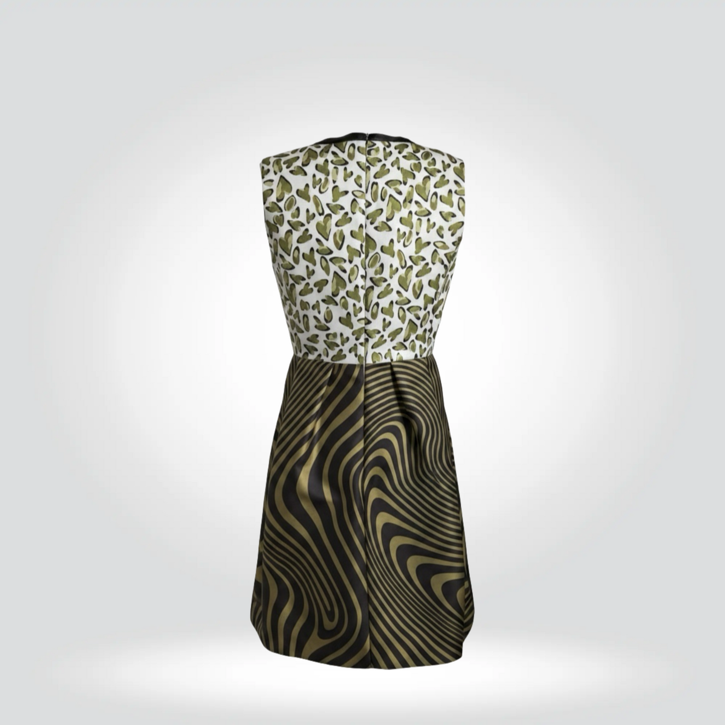 Sportmax Mixed Print Sleeveless Dress Olive Green Leaf Bodice Zebra Wave Skirt — Size 4 Very Good — Good | Style Reissue Vancouver