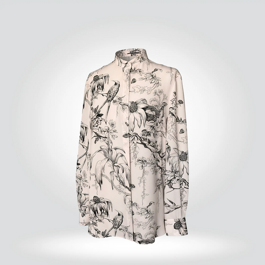 Alexander McQueen botanical toile print oversized shirt cream black birds floral — Style Reissue Vancouver