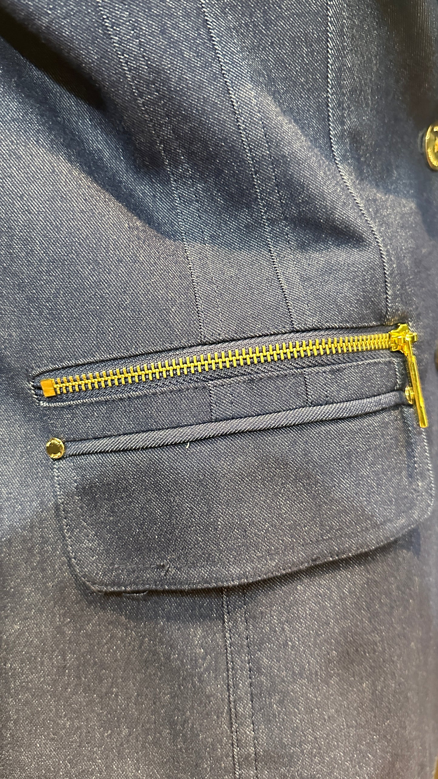 Preowned- Michael Kors Navy Blue Stretch Cotton Blazer (14)