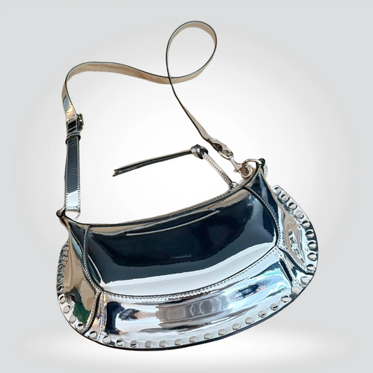 re-Owned Isabel Marant Oskan Moon Silver Metallic Shoulder Bag with Studded Detail