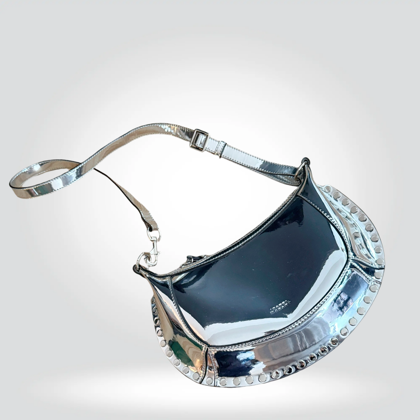 Pre-Owned Isabel Marant  Oskan Moon Silver Metallic Studded Shoulder Bag — Excellent | Style Reissue Kerrisdale Vancouver