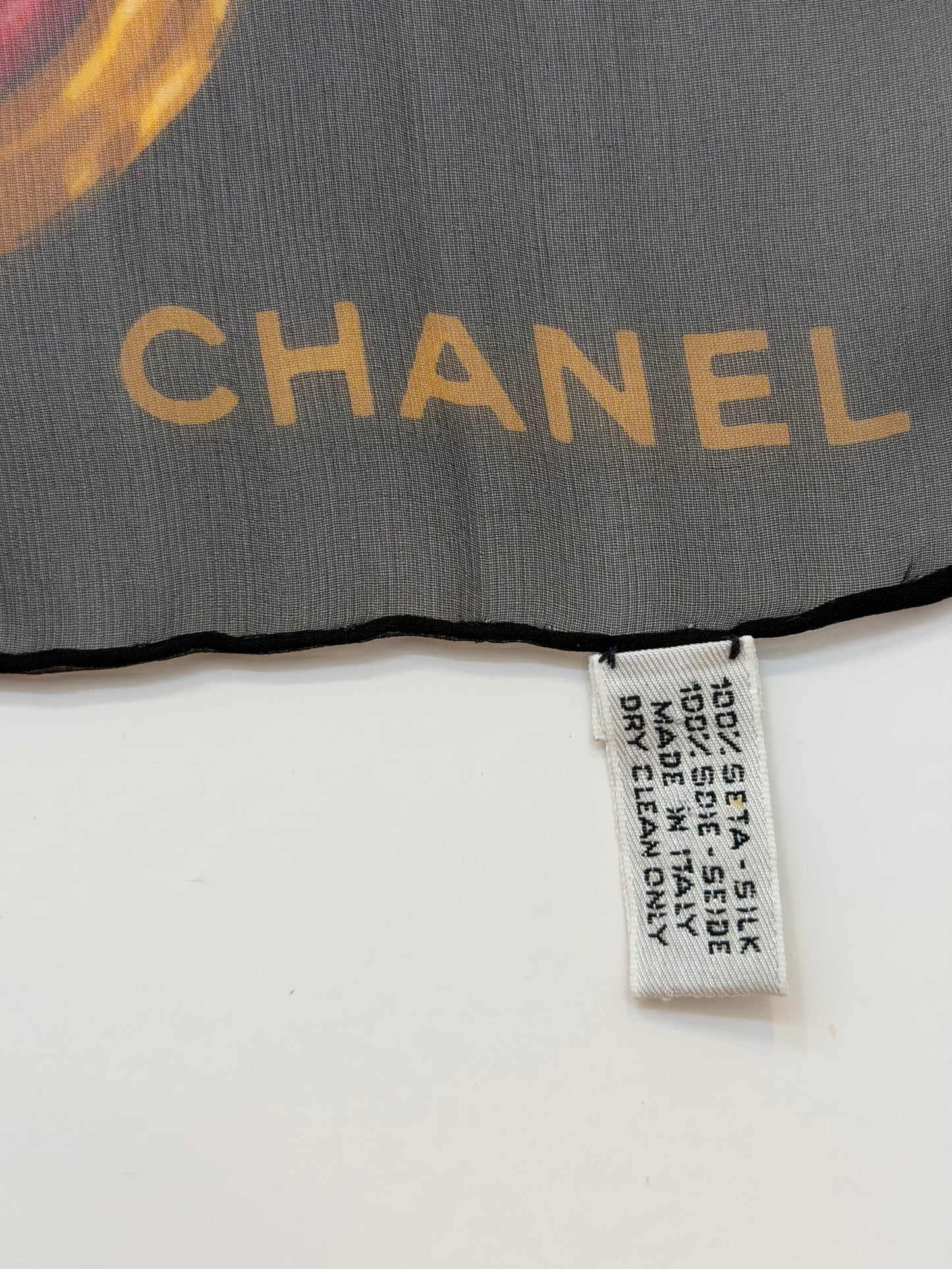 Pre-Owned Chanel 1980s Vintage Brown Silk Scarf CC Logo Gemstone Print Gold Border — 95cm — Pristine | Style Reissue Vancouver