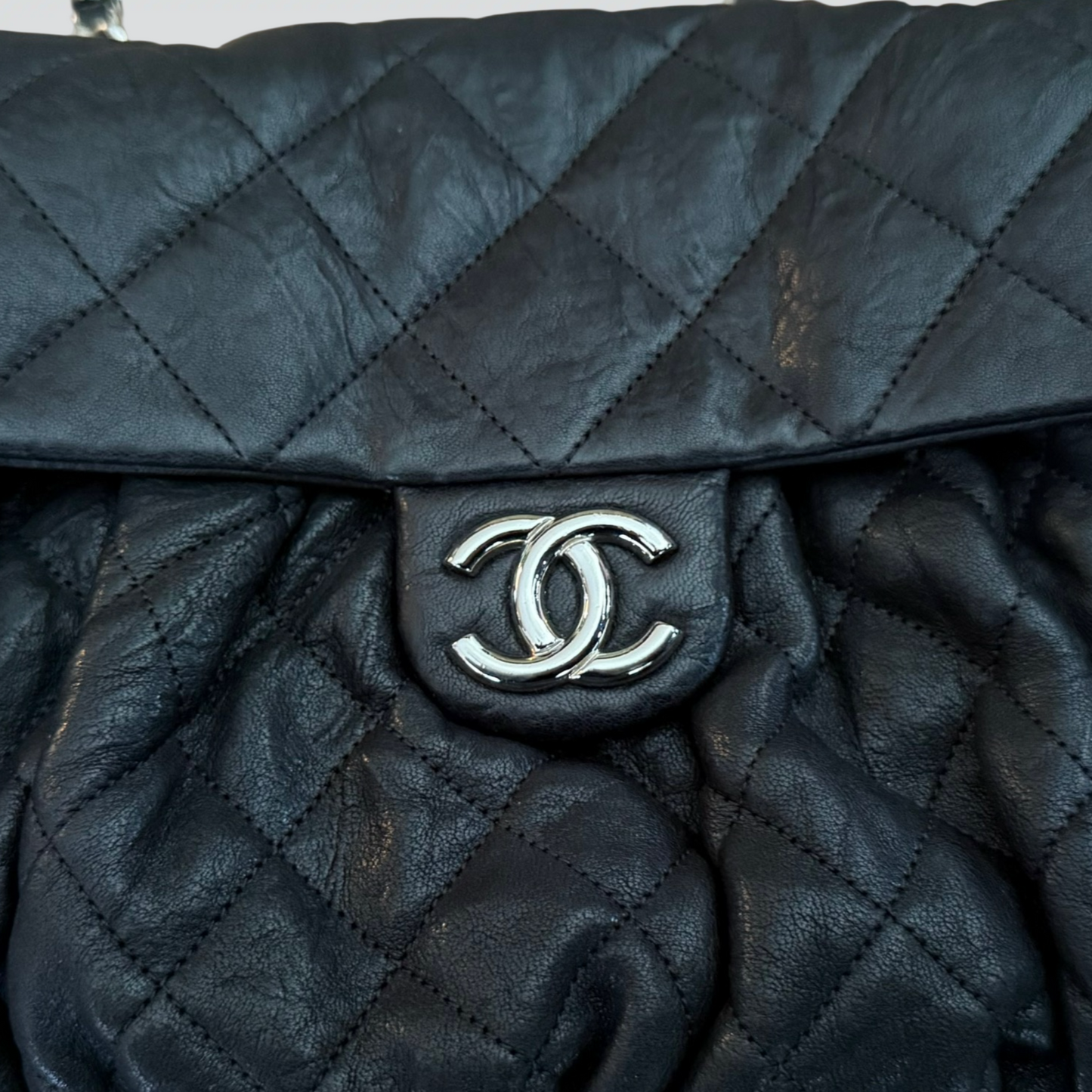 Pre-Owned Chanel Chain Around Black Quilted Lambskin Leather Flap Bag Silver CC Hardware — Size —Very Good | Style Reissue Vancouver