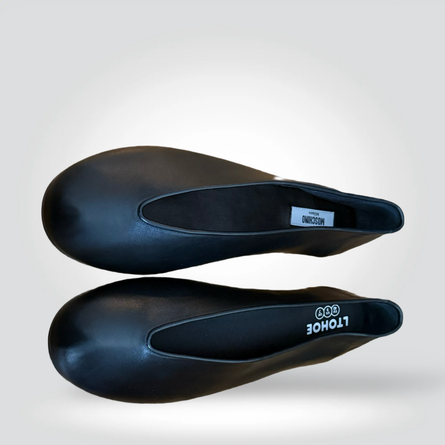 Pre-Owned Moschino Black Leather Round Toe Slip-On Flat — Size 39 — Pristine | Style Reissue Vancouver