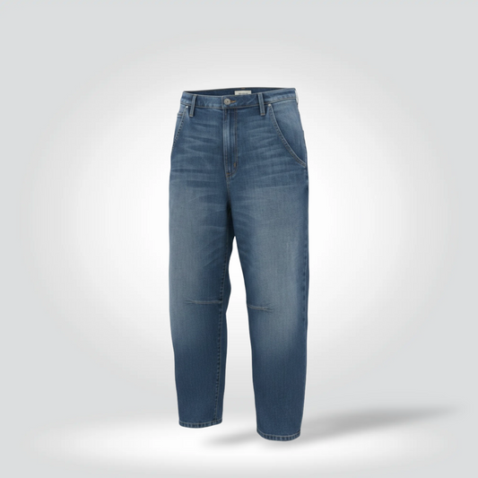 re-Owned Nili Lotan Emerson medium blue wash relaxed barrel leg cropped jeans size 30 — Style Reissue Vancouver