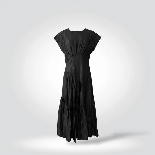 New With Tags Aje Serendipity Reflection black cap sleeve ruched waist tiered maxi dress — Style Reissue Vancouver