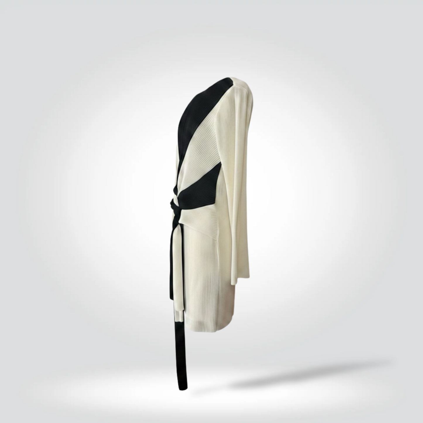 Pre-Owned Thakoon Black White Colour-Block Ribbed Tie Waist Midi Dress Long Sleeve — Size 8 —Very good  | Style Reissue Vancouver