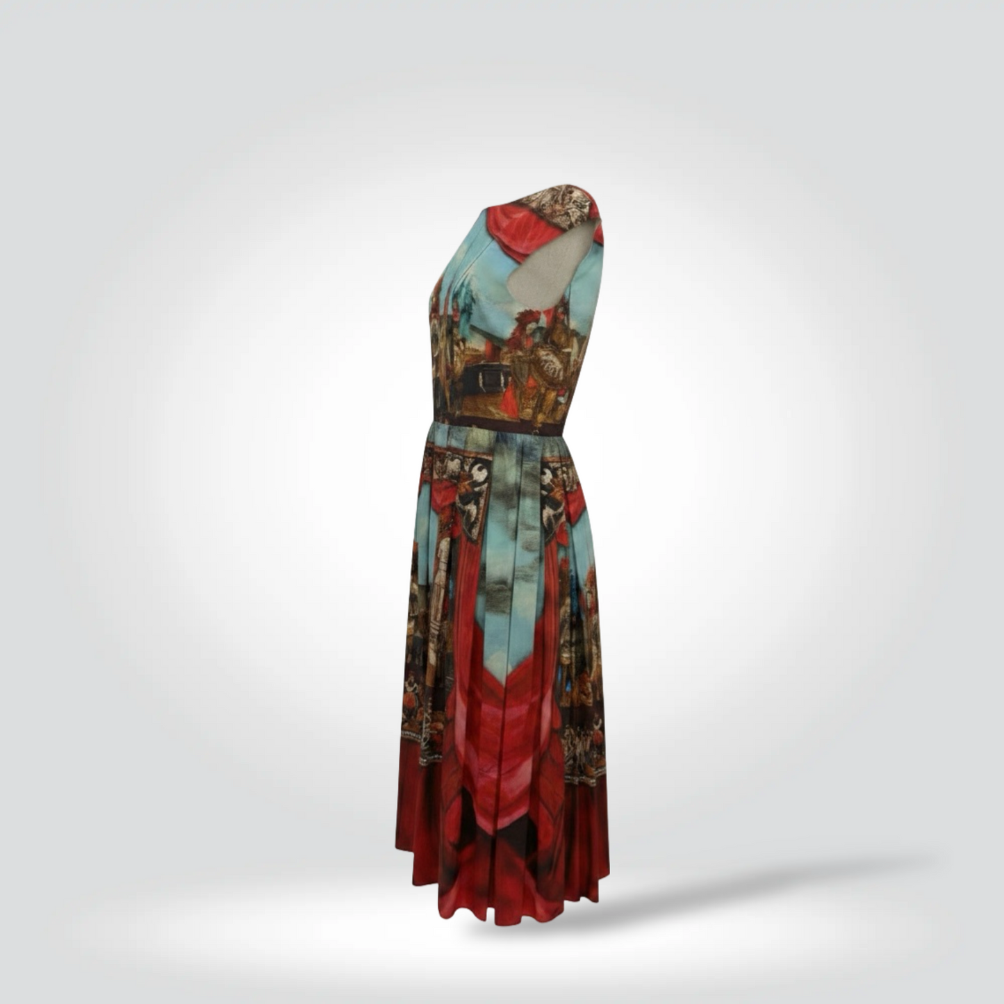 Pre-Owned Dolce & Gabbana Roman Warrior Theatrical Print Cotton Midi Dress Cap Sleeve — Size 42 — Very Good | Style Reissue Vancouver