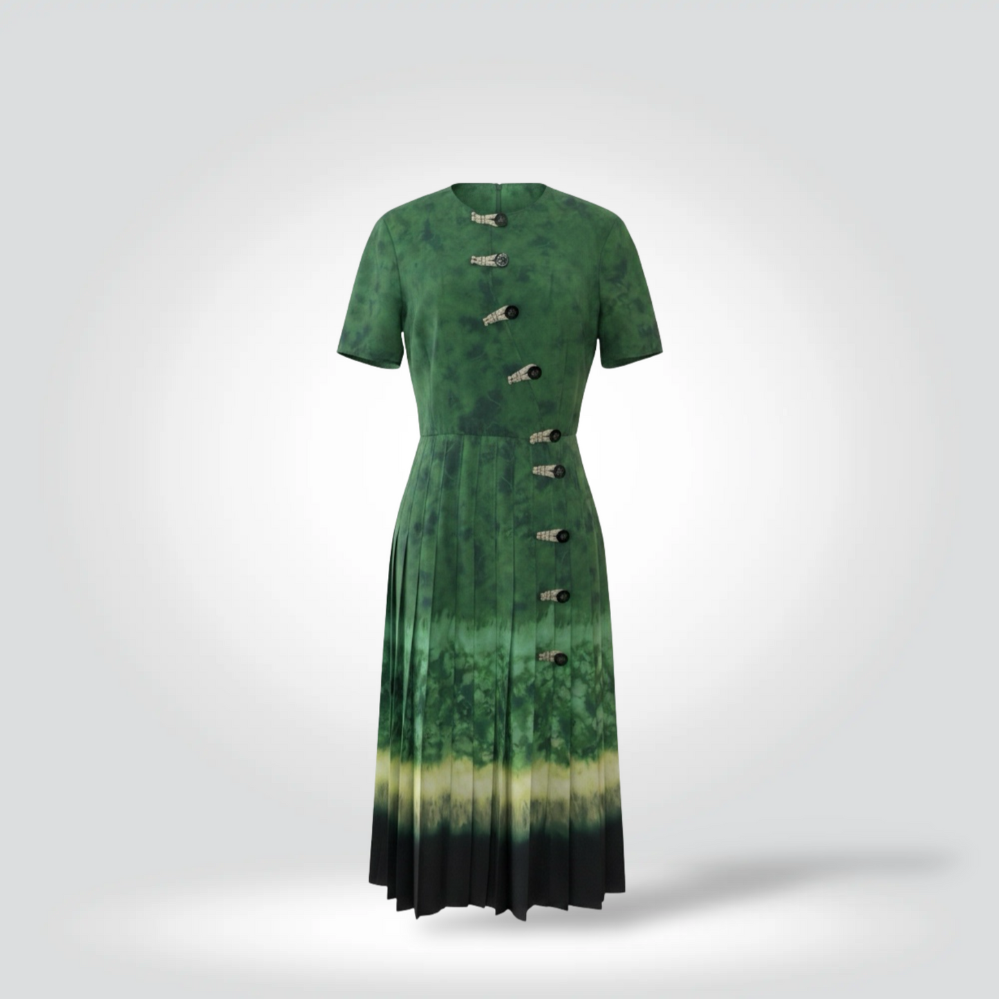 Pre-Owned Altuzarra Ilari green tie-dye ombre midi dress silver toggle closure short sleeve — Style Reissue Vancouver