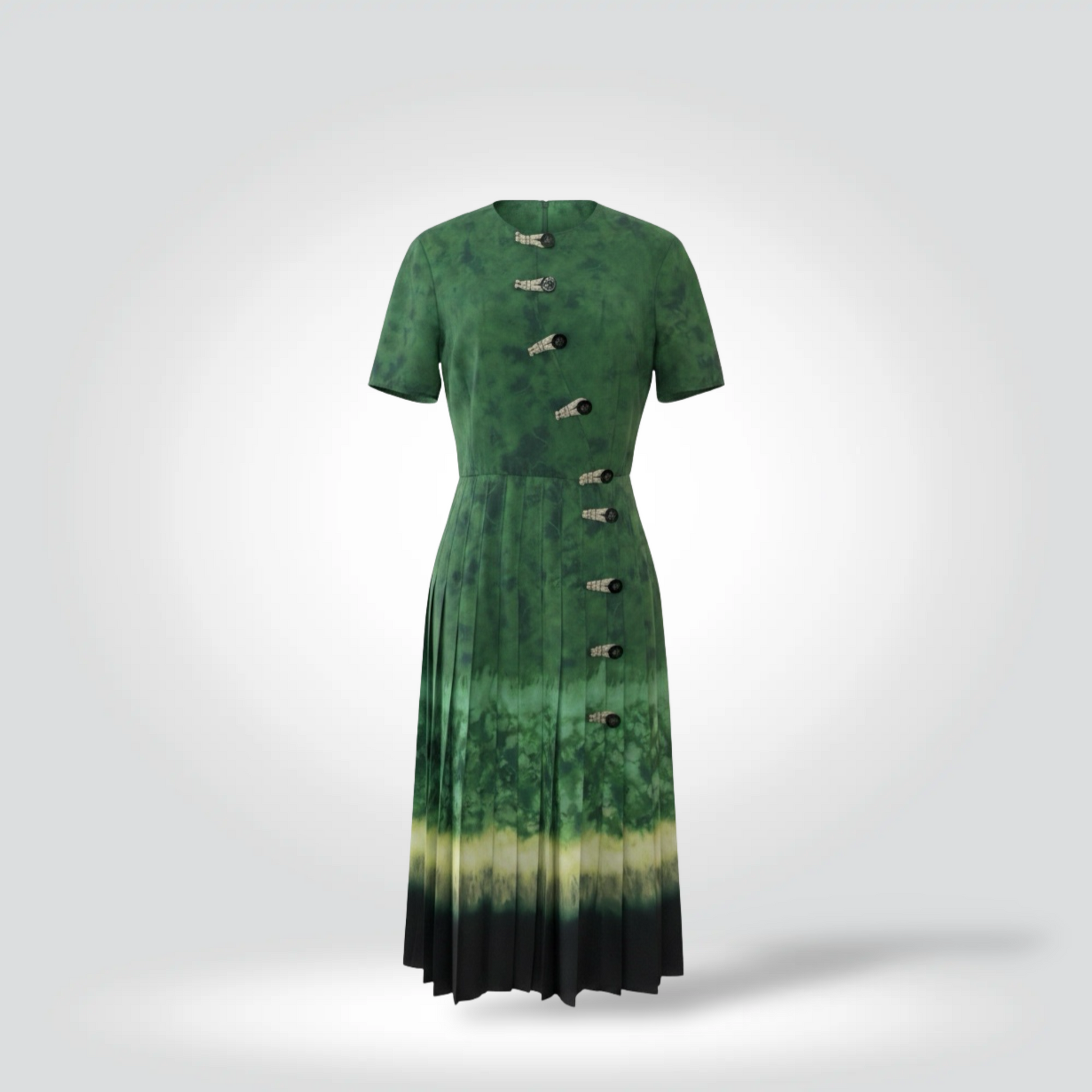 Pre-Owned Altuzarra Ilari green tie-dye ombre midi dress silver toggle closure short sleeve — Style Reissue Vancouver