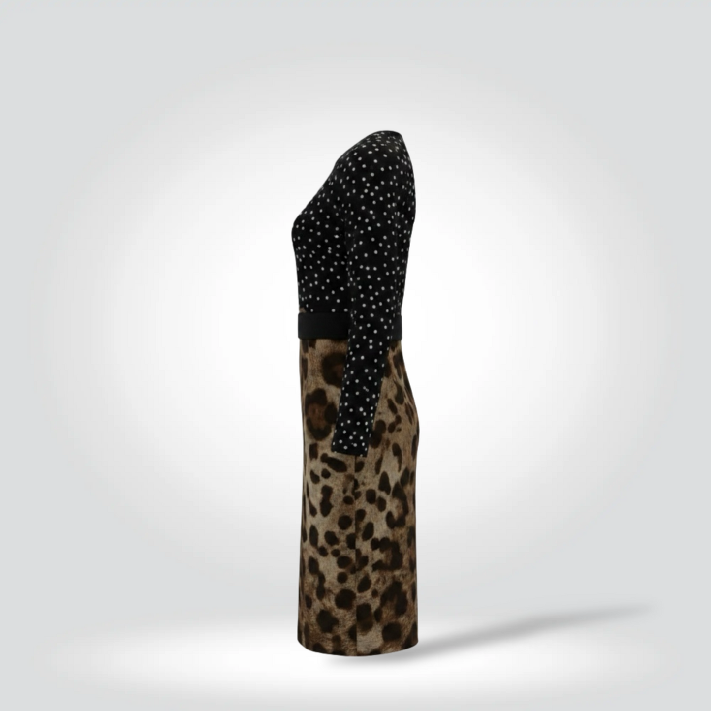 Pre-Owned Dolce & Gabbana Black Polka Dot Leopard Print Long Sleeve Silk Midi Dress — Size 42 — Good  | Style Reissue Vancouver