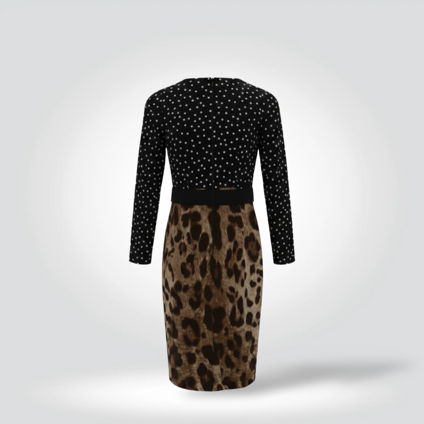 Pre-Owned Dolce & Gabbana Black Polka Dot Leopard Print Long Sleeve Silk Midi Dress — Size 42 — Good  | Style Reissue Vancouver