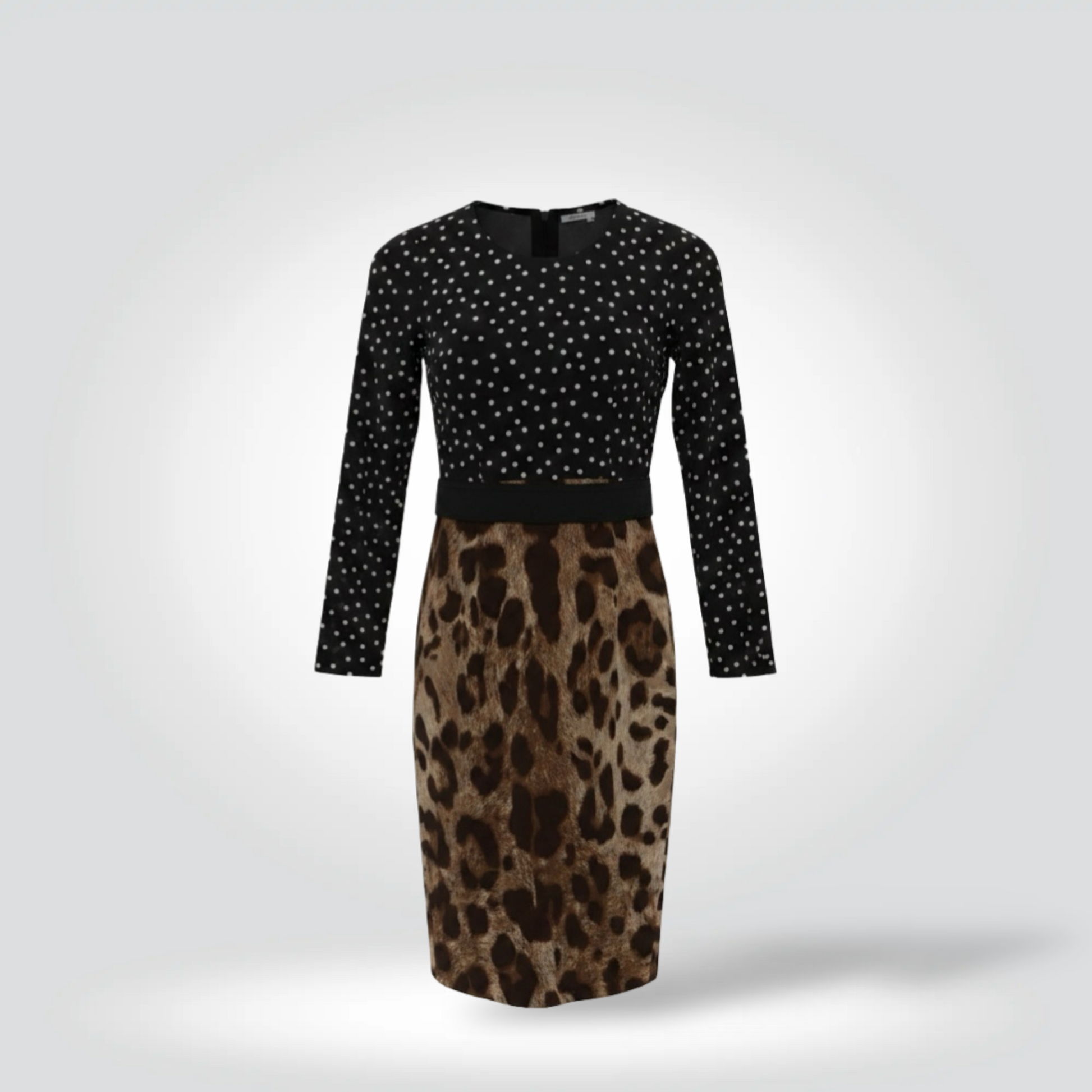 Pre-Owned Dolce & Gabbana black polka dot leopard print long sleeve silk midi dress — Style Reissue Vancouver