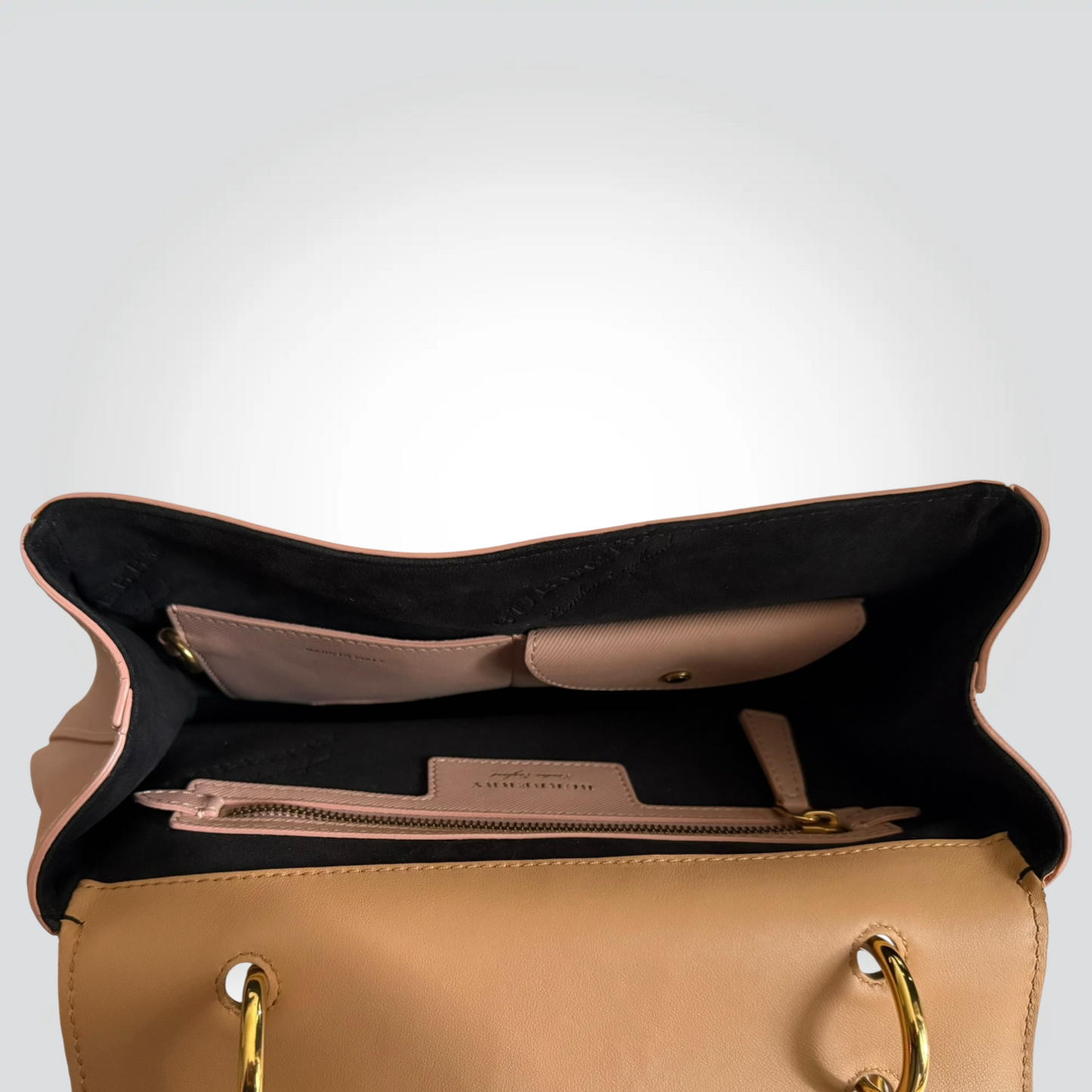Pre-Owned Burberry DK88 Trench Calfskin Top Handle Bag Gold Turn-Lock Hardware Blush Beige — Excellent | Style Reissue Vancouver
