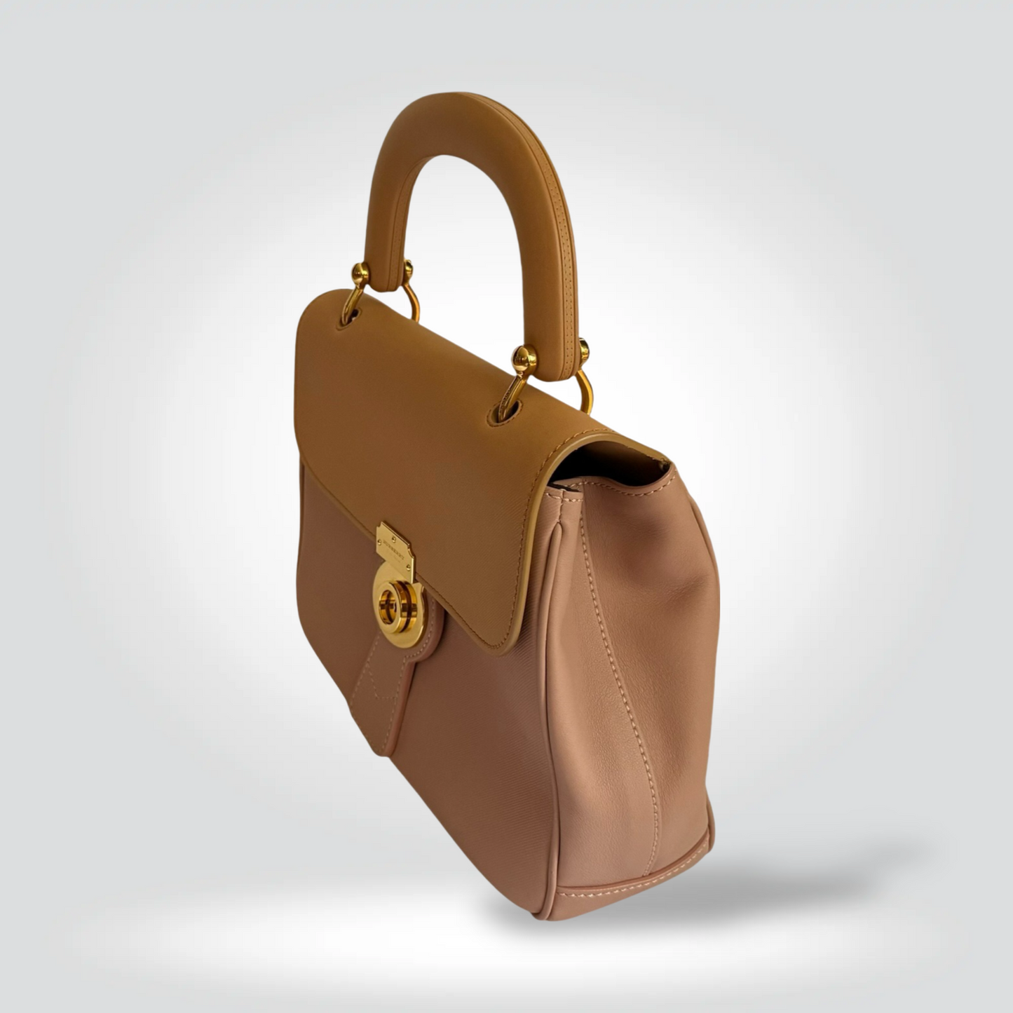 Pre-Owned Burberry DK88 Trench Calfskin Top Handle Bag Gold Turn-Lock Hardware Blush Beige — Excellent | Style Reissue Vancouver