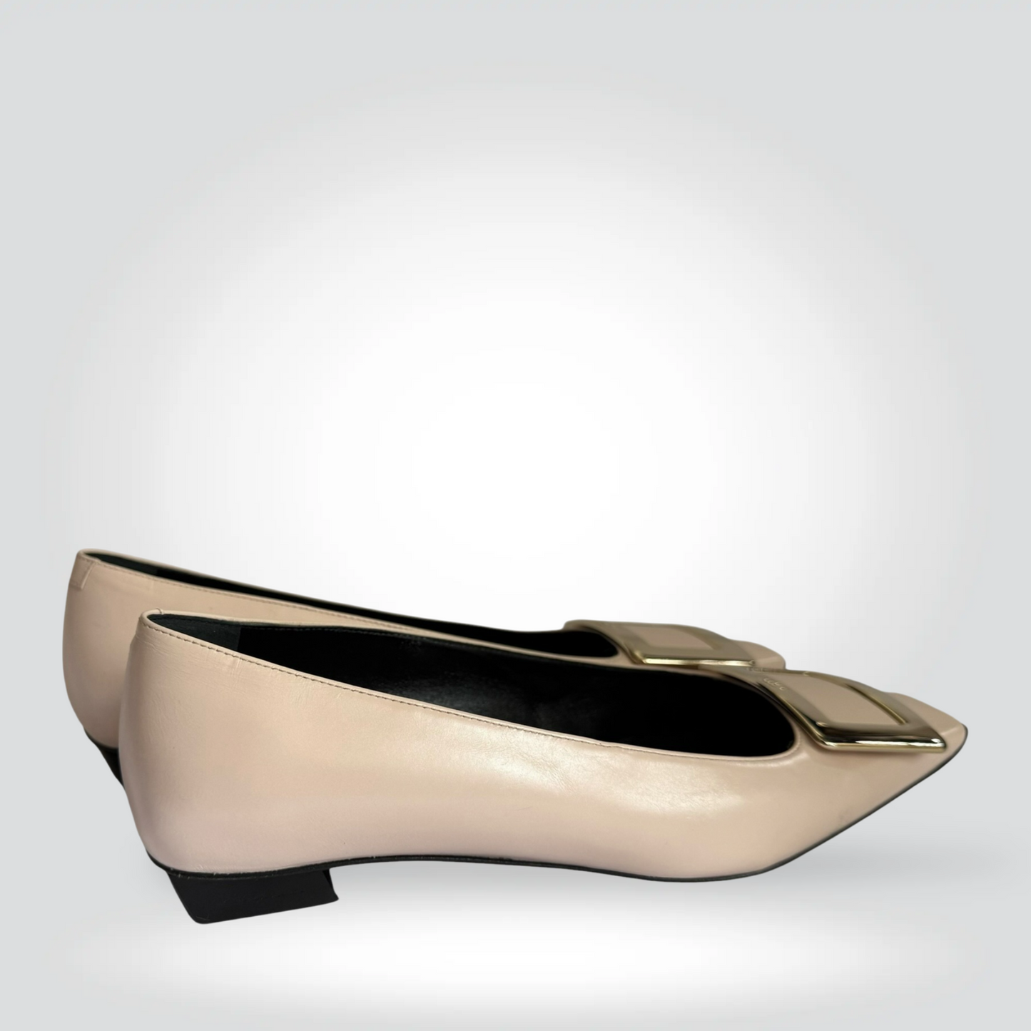 Pre-Owned Roger Vivier Belle Vivier Blush Baby Pink Leather Square Toe Flat Gold Square Buckle — Size 36.5 — Pristine | Style Reissue Vancouver
