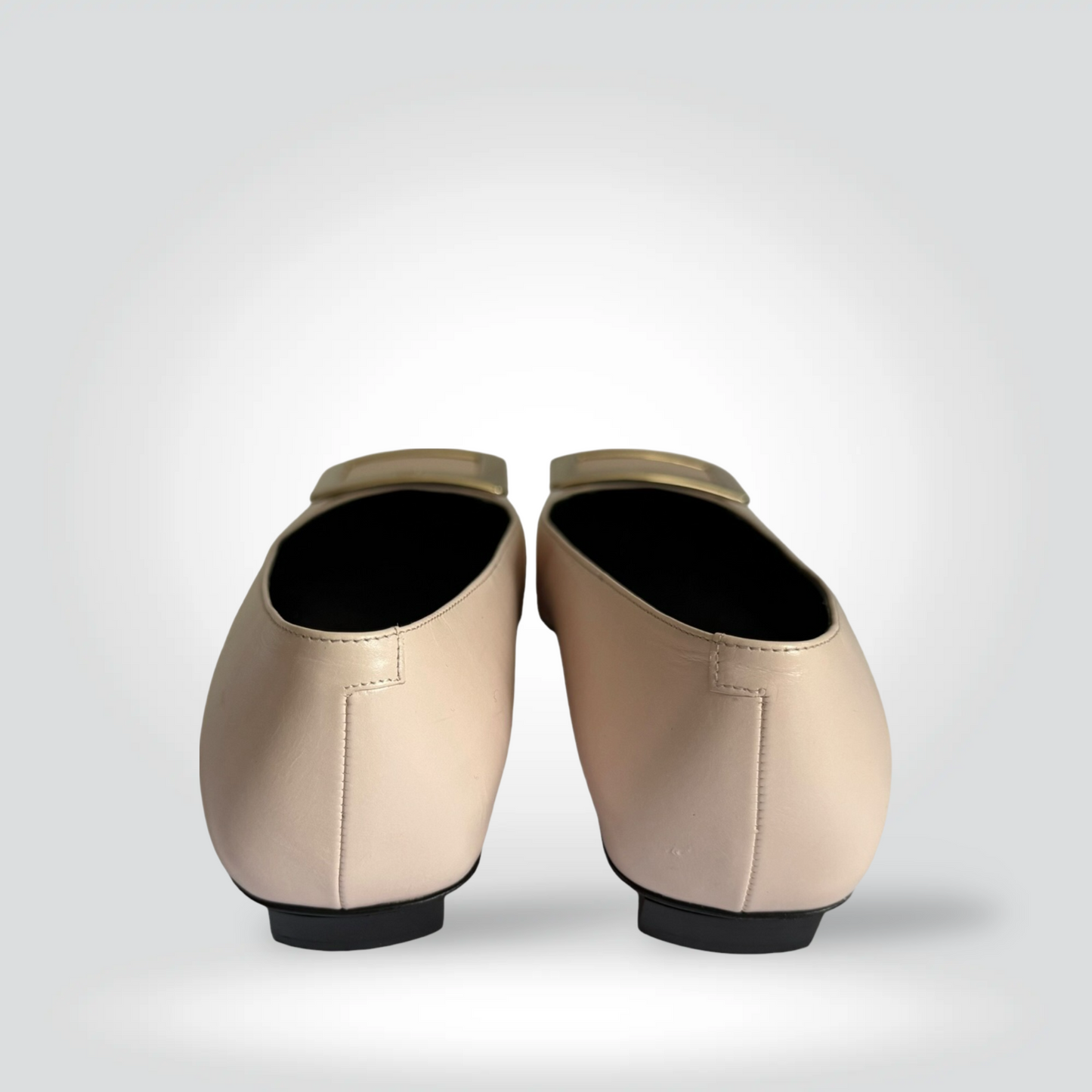 Pre-Owned Roger Vivier Belle Vivier Blush Baby Pink Leather Square Toe Flat Gold Square Buckle — Size 36.5 — Pristine | Style Reissue Vancouver