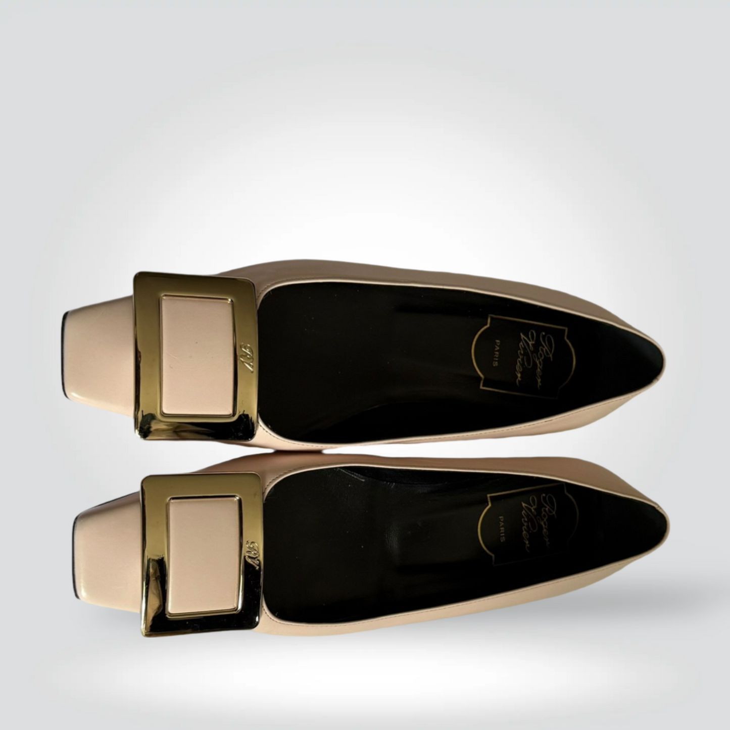 Pre-Owned Roger Vivier Belle Vivier Blush Baby Pink Leather Square Toe Flat Gold Square Buckle — Size 36.5 — Pristine | Style Reissue Vancouver
