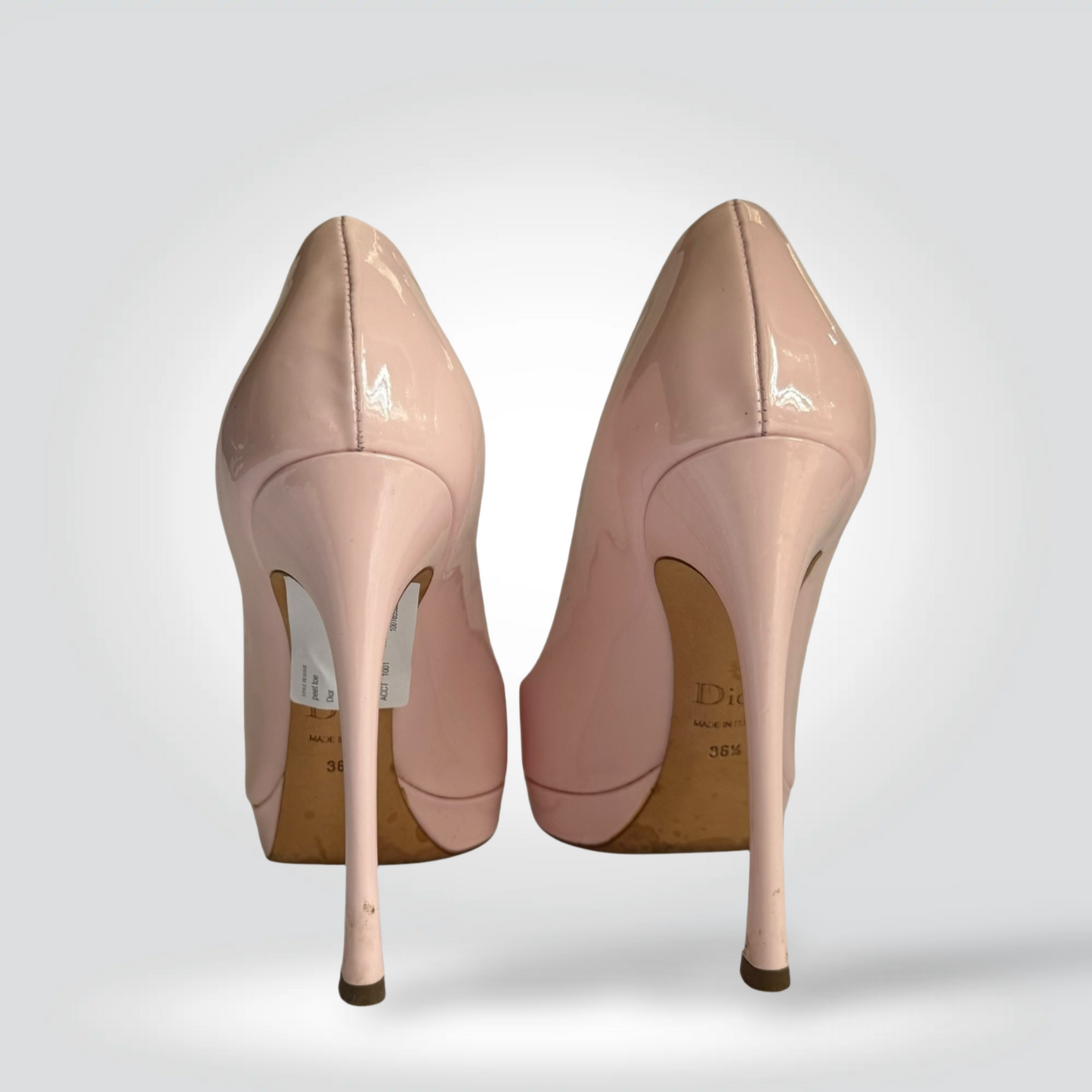 Pre-Owned Christian Dior Blush Pink Patent Leather Peep Toe Platform Pump Stiletto Heel — Size 36.5 — Very Good | Style Reissue Vancouver