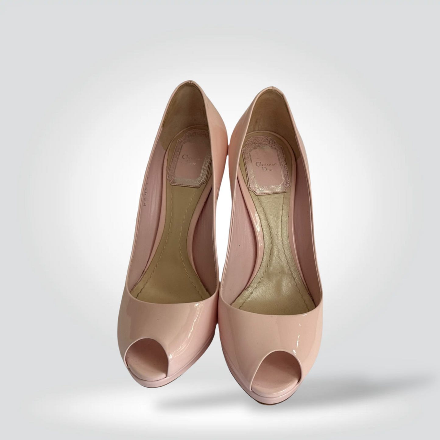 Pre-Owned Christian Dior Blush Pink Patent Leather Peep Toe Platform Pump Stiletto Heel — Size 36.5 — Very Good | Style Reissue Vancouver