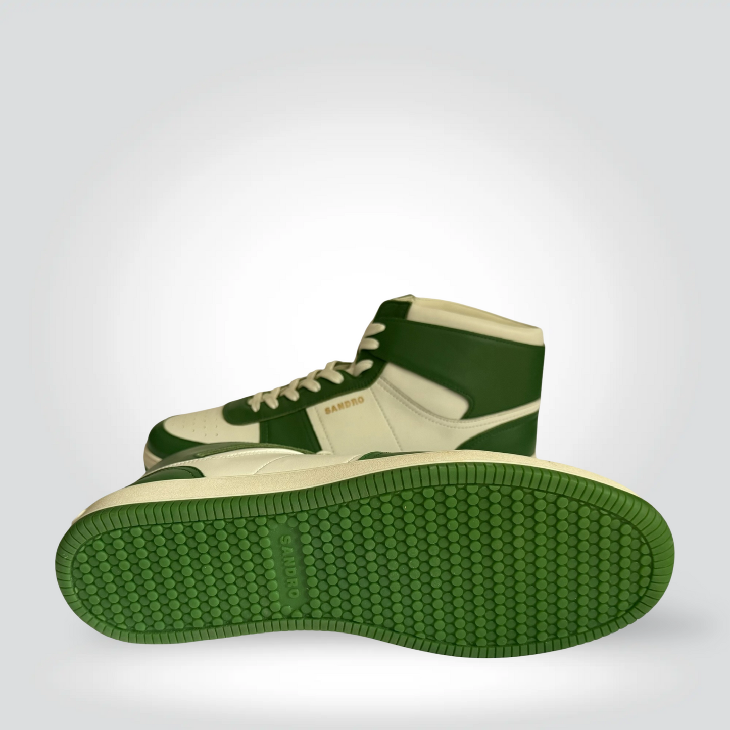Pre-Owned Sandro Green White Leather Colour-Block High-Top Sneaker — Size 45 — Excellent | Style Reissue Vancouver