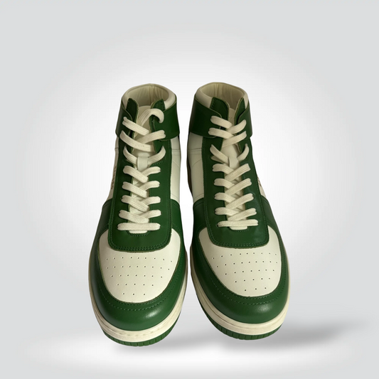 Pre-Owned Sandro Green White Leather Colour-Block High-Top Sneaker — Size 45 — Excellent | Style Reissue Vancouver