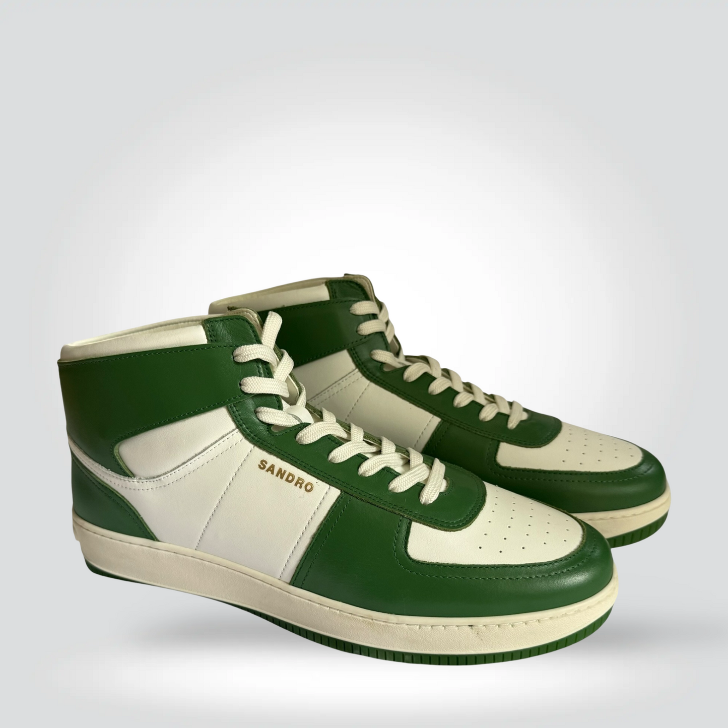 Pre-Owned Sandro Green White Leather Colour-Block High-Top Sneaker — Size 45 — Excellent | Style Reissue Vancouver