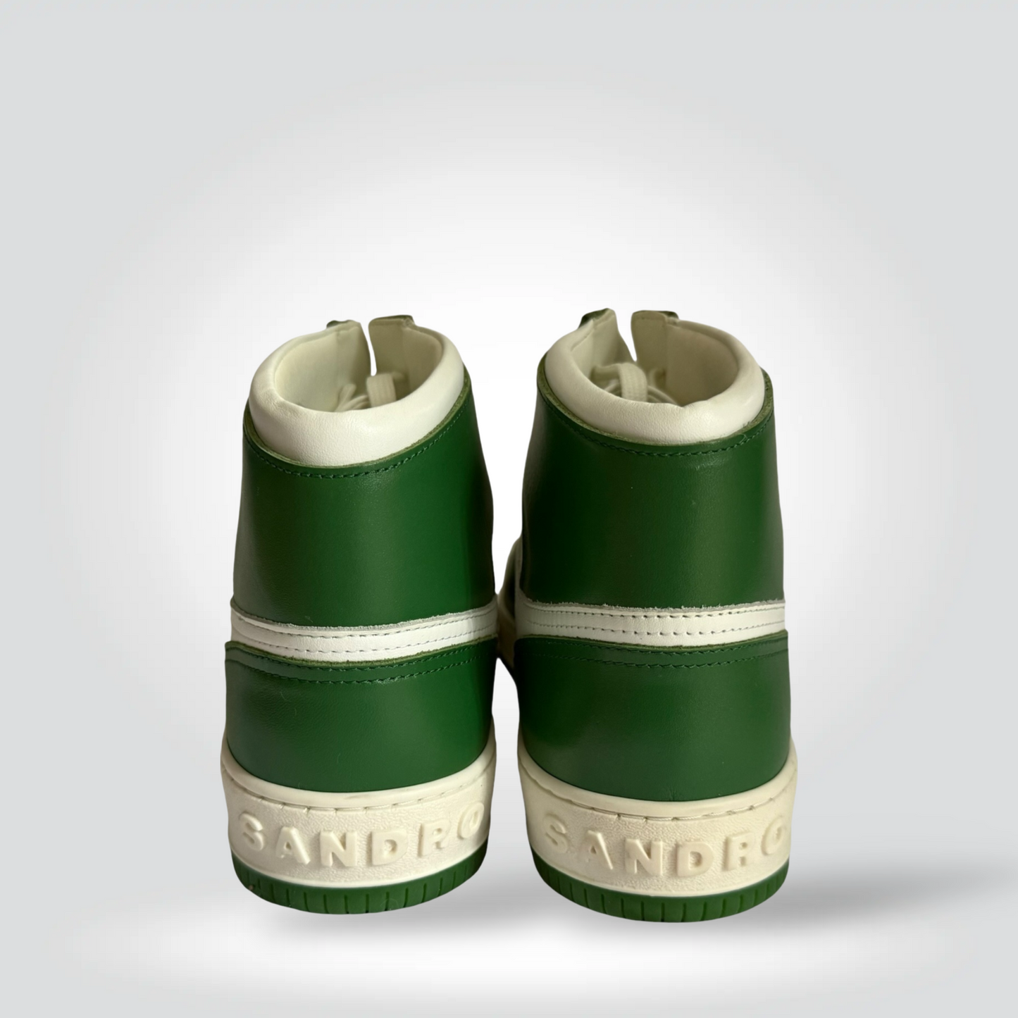 Pre-Owned Sandro Green White Leather Colour-Block High-Top Sneaker — Size 45 — Excellent | Style Reissue Vancouver