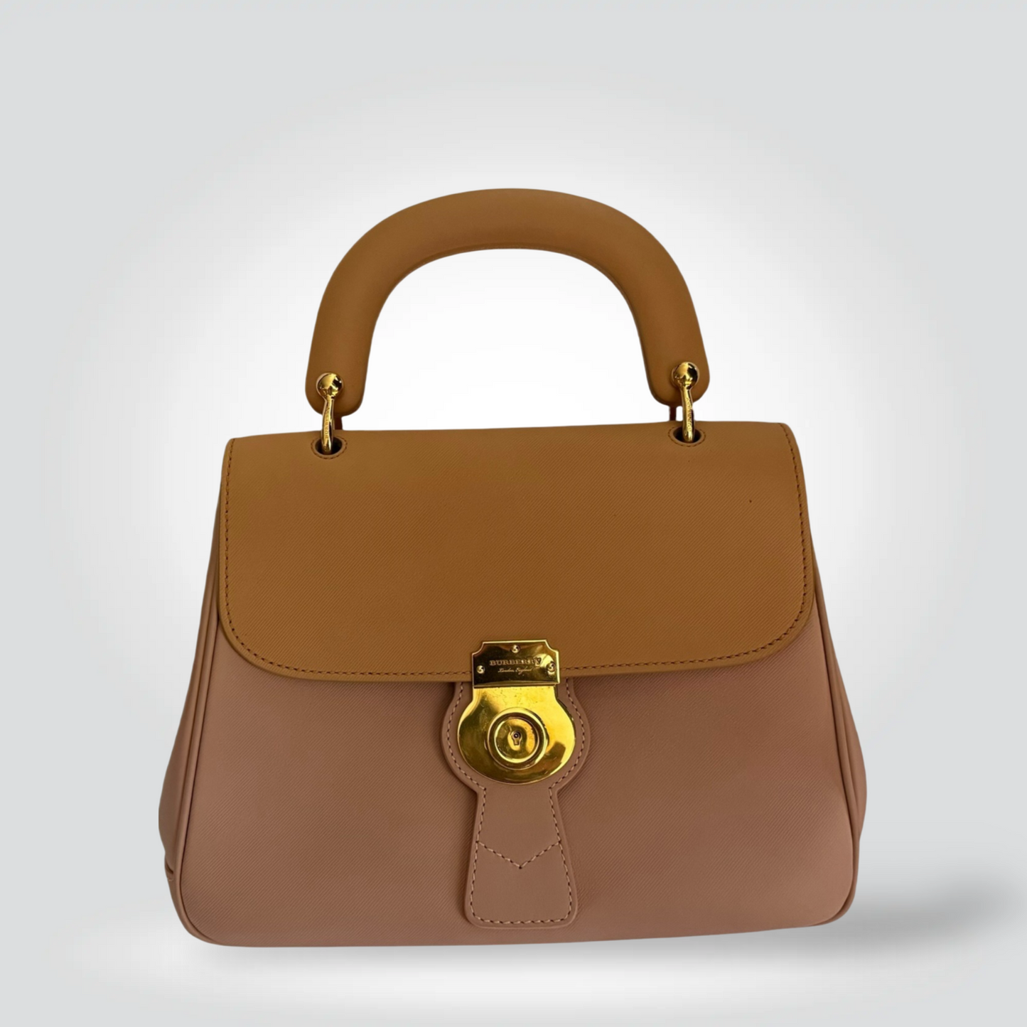 Pre-Owned Burberry DK88 Trench Calfskin Top Handle Bag Gold Turn-Lock Hardware Blush Beige — Excellent | Style Reissue Vancouver