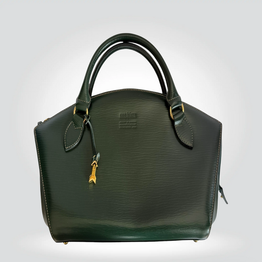 Pre-Owned Gold Pfeil dark forest green leather structured top handle tote bag gold hardware arrow charm — Style Reissue Vancouver