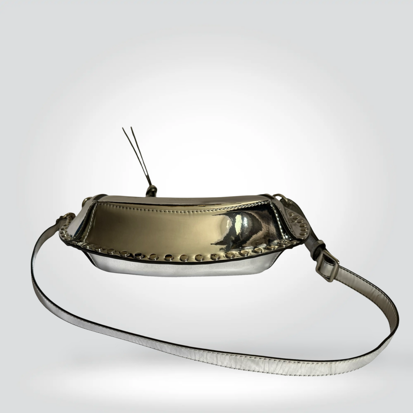 Pre-Owned Isabel Marant Oskan Moon Silver Mirror Metallic Studded Crossbody Bag — Very Good | Style Reissue Vancouver
