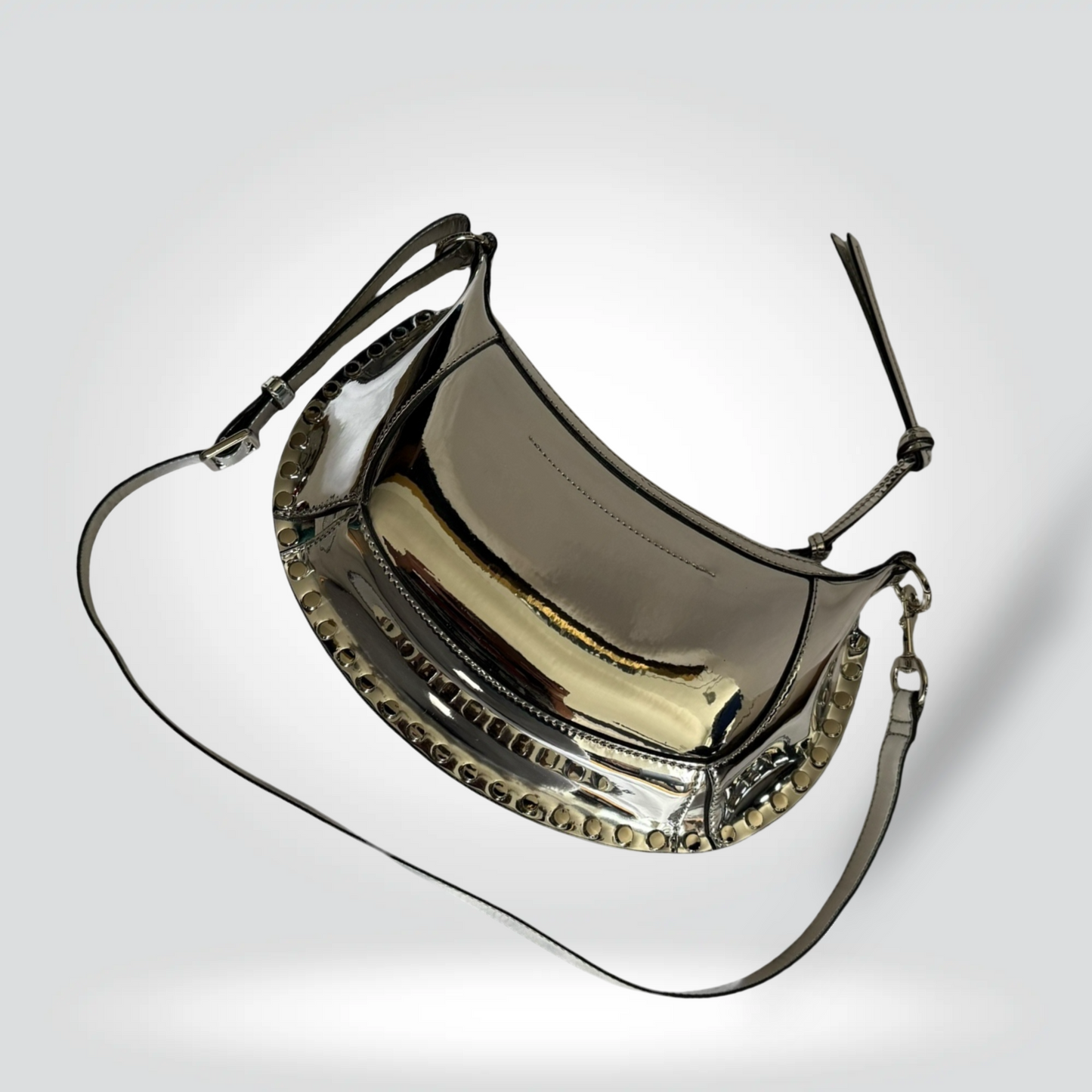 Pre-Owned Isabel Marant Oskan Moon Silver Mirror Metallic Studded Crossbody Bag — Very Good | Style Reissue Vancouver