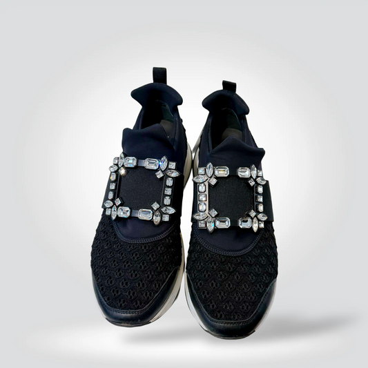 Pre-Owned Roger Vivier Viv' Run Black Fabric Crystal Buckle Sneaker Elevated Platform Sole — Size 38 — Good | Style Reissue Vancouver