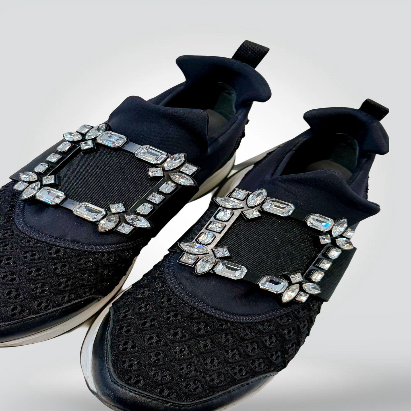 Pre-Owned Roger Vivier Viv' Run Black Fabric Crystal Buckle Sneaker Elevated Platform Sole — Size 38 — Good | Style Reissue Vancouver