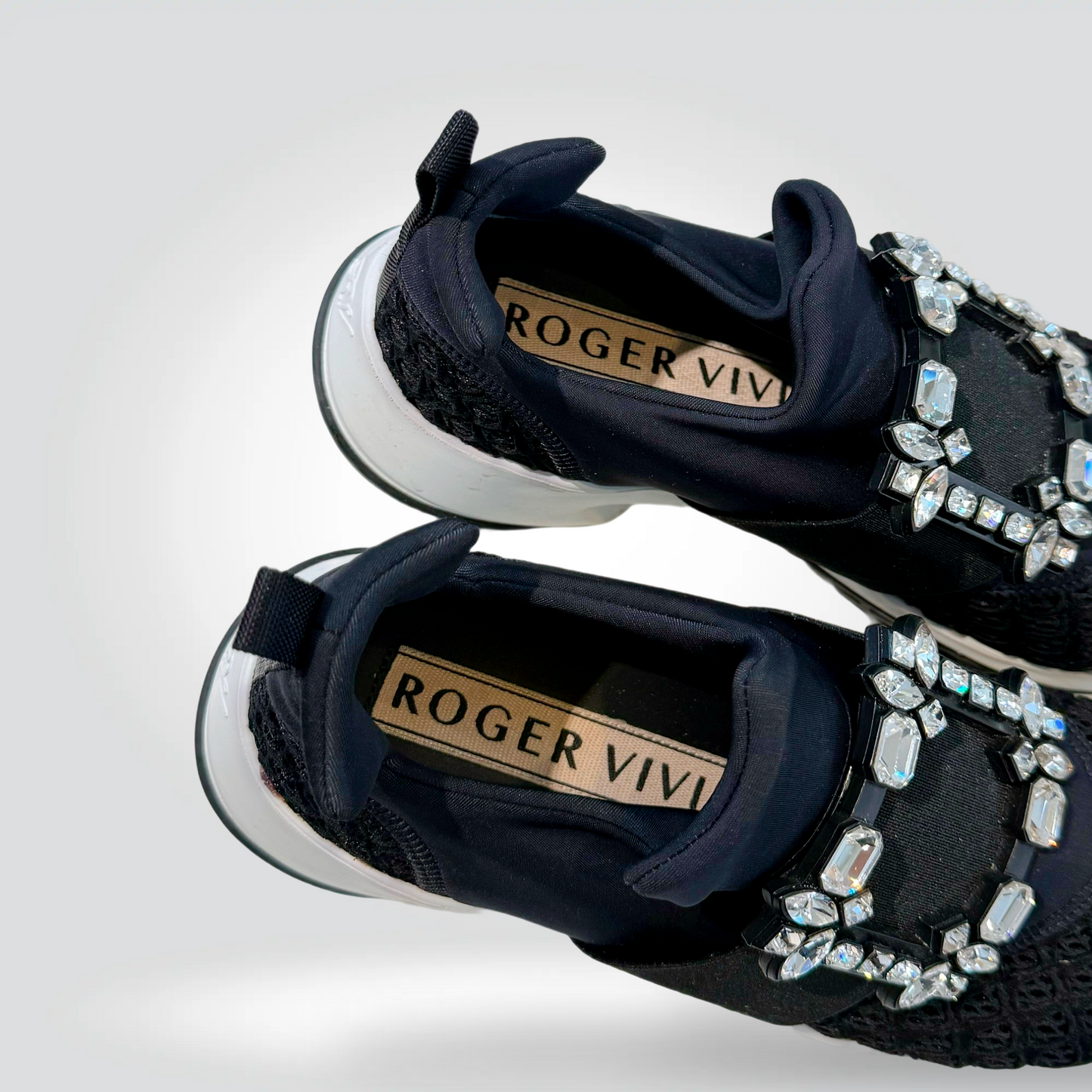 Pre-Owned Roger Vivier Viv' Run Black Fabric Crystal Buckle Sneaker Elevated Platform Sole — Size 38 — Good | Style Reissue Vancouver